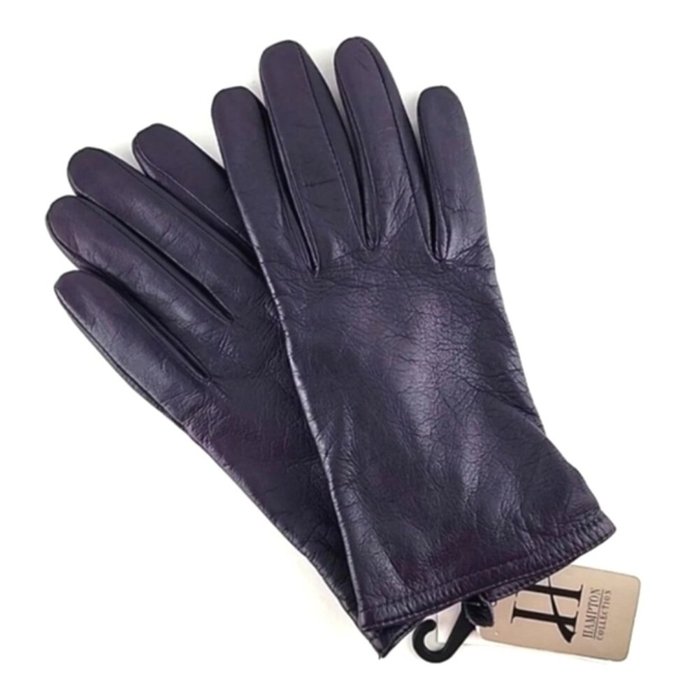 Hampton Women's Leather Gloves Eggplant Fleece Lined Touchscreen Index Size 7.5